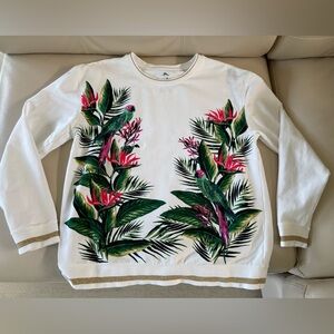 Tommy Bahama Tropical Print Crewneck with Gold Trim, Size S